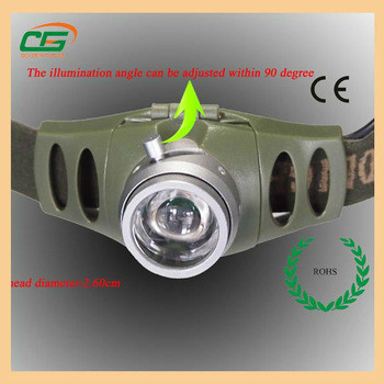 De visserij van LEIDENE van 3Watt CREE Zoomable Hoofdtoorts met 3pcs 1.5V AMERIKAANSE CLUB VAN AUTOMOBILISTENbatterijen