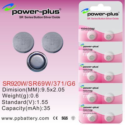 van het het horloge Zilveren oxyde van 1.55V 35mAh de Mini van de de Knoopcel Reeks van de Batterijensr SR920W/SR69W/371/G6